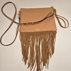 Rebecca Minkoff Peach Tan Leather Fringed Crossbody Bag Festival Boho Hippie